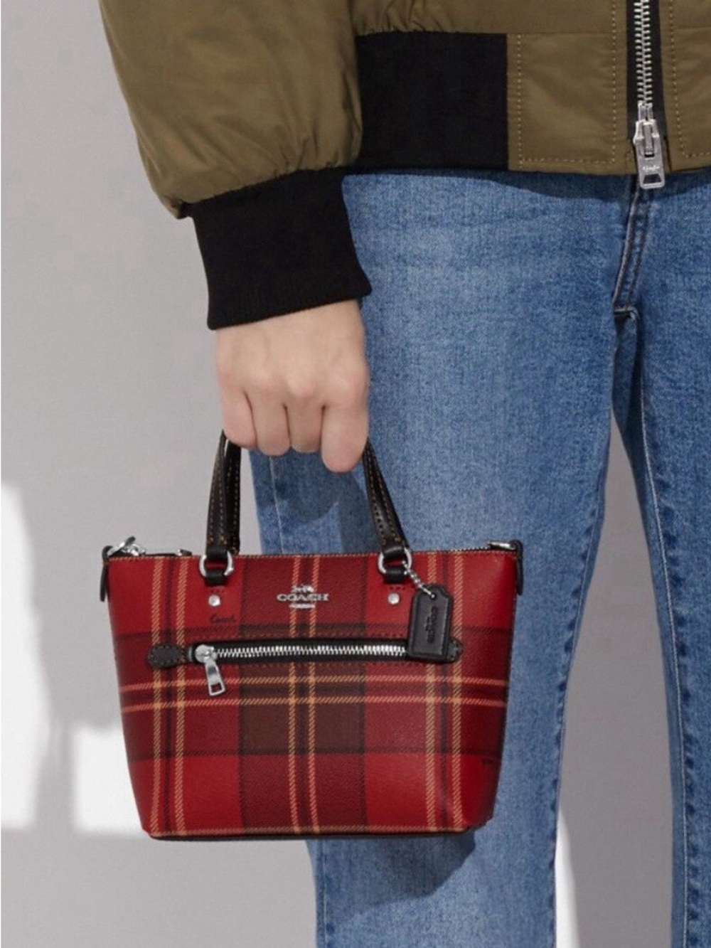 COACH Mini Gallery Tartan Plaid Crossbody Tote